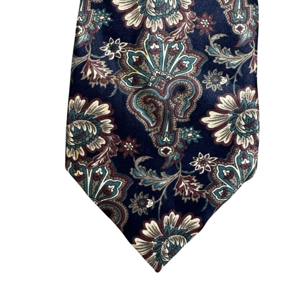 Andre Valentino Mens Navy Blue Floral Paisley Silk Blend Necktie Formal Tie